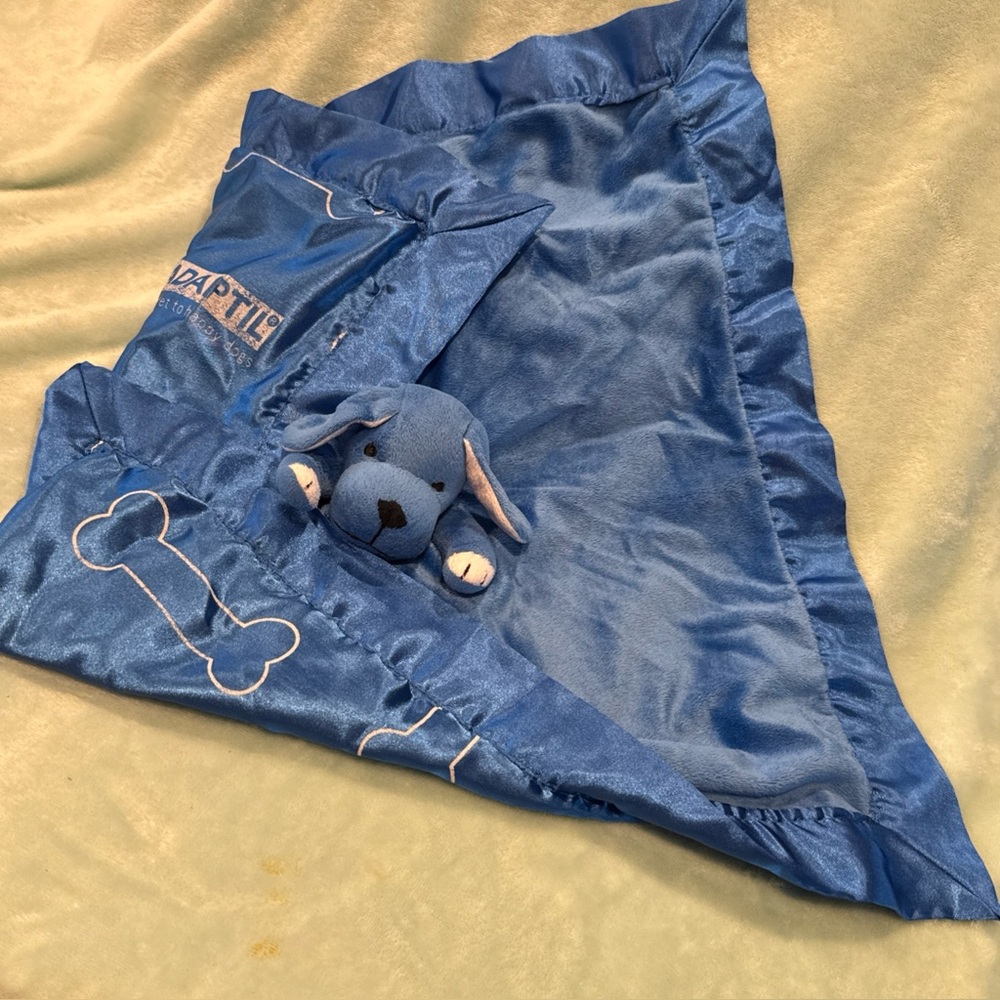 Adaptil Blue Puppy Dog Security Blanket Plush Lovey Satin Trim 17" Square Bones